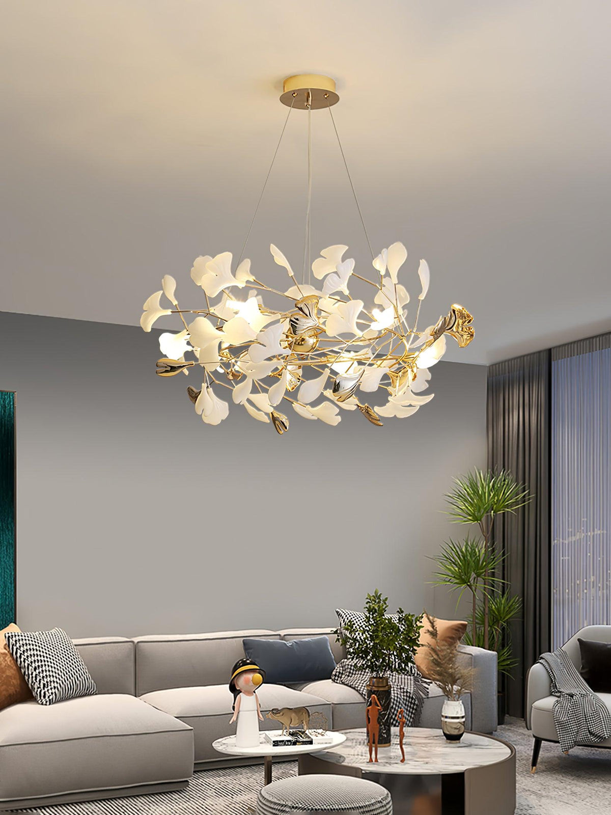 Quiven Kroonluchter Gingko Blad Keramiek Goud Elegant