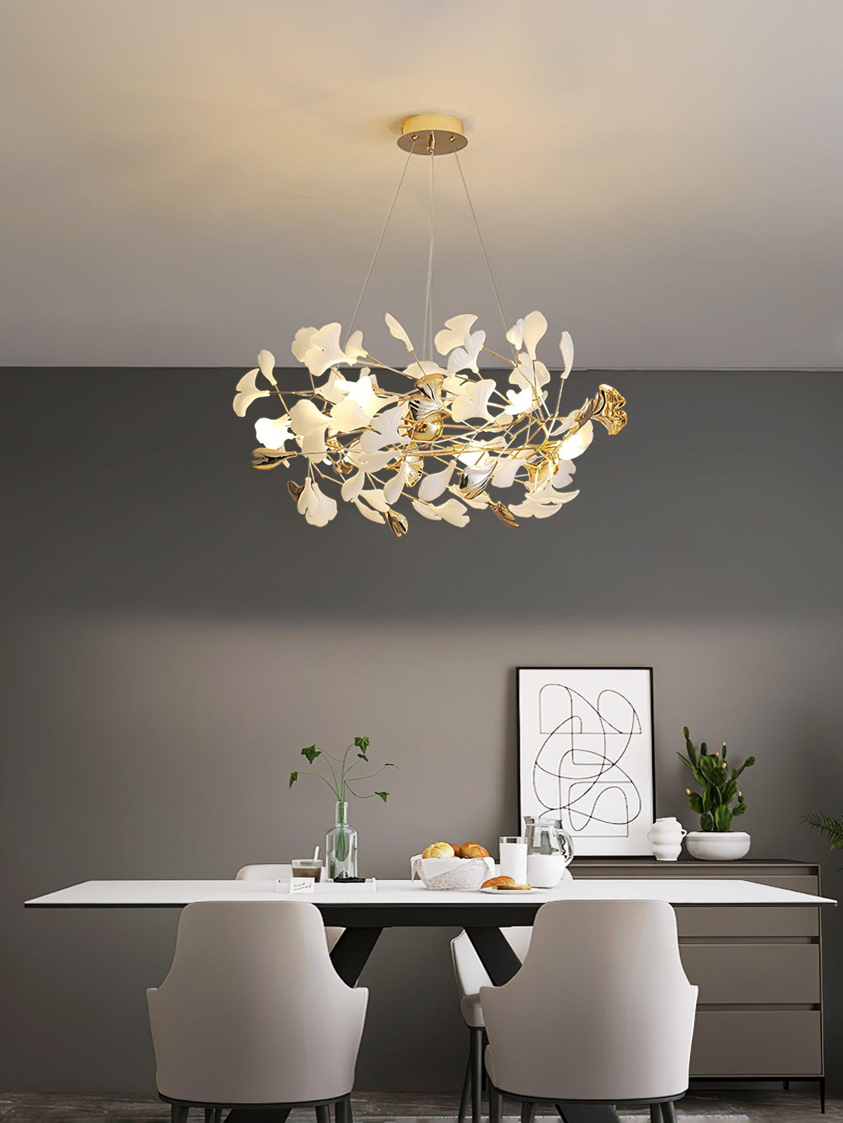 Quiven Kroonluchter Gingko Blad Keramiek Goud Elegant