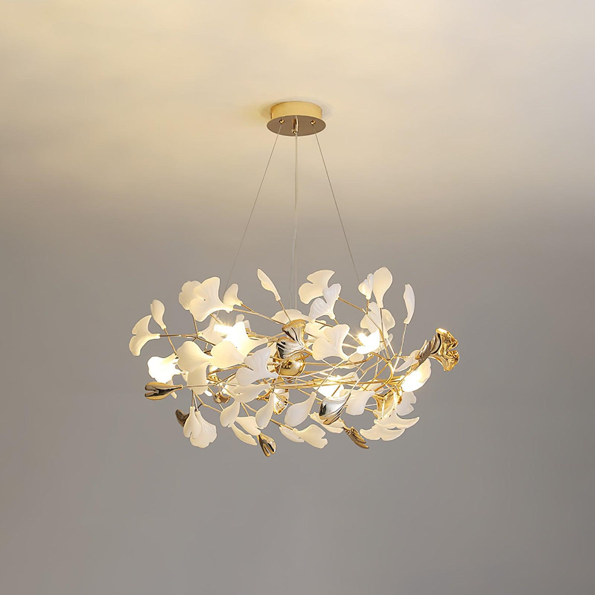 Quiven Kroonluchter Gingko Blad Keramiek Goud Elegant