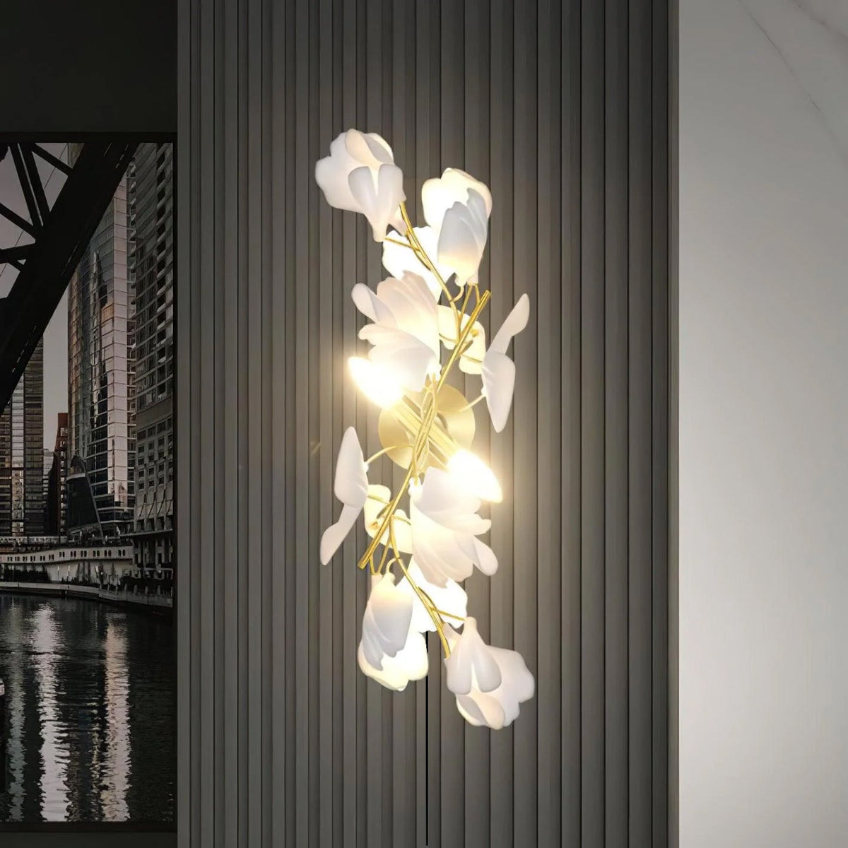Solivaya wandlamp Gingko Flowers messing