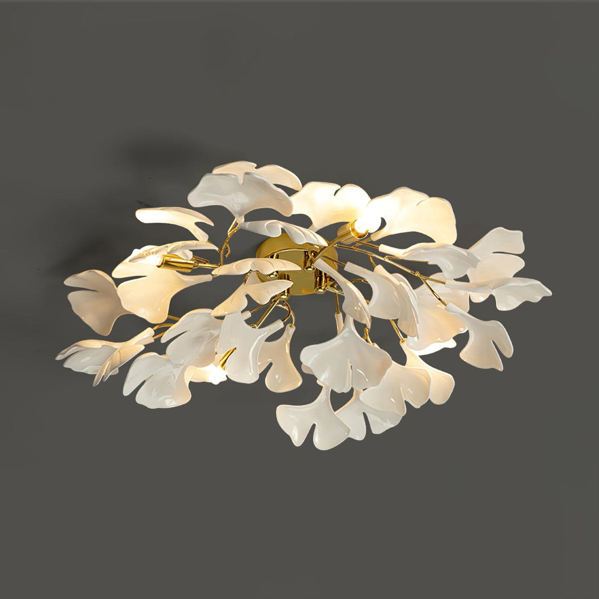 Orienaya plafondlamp Gingko-bladeren met messing tak