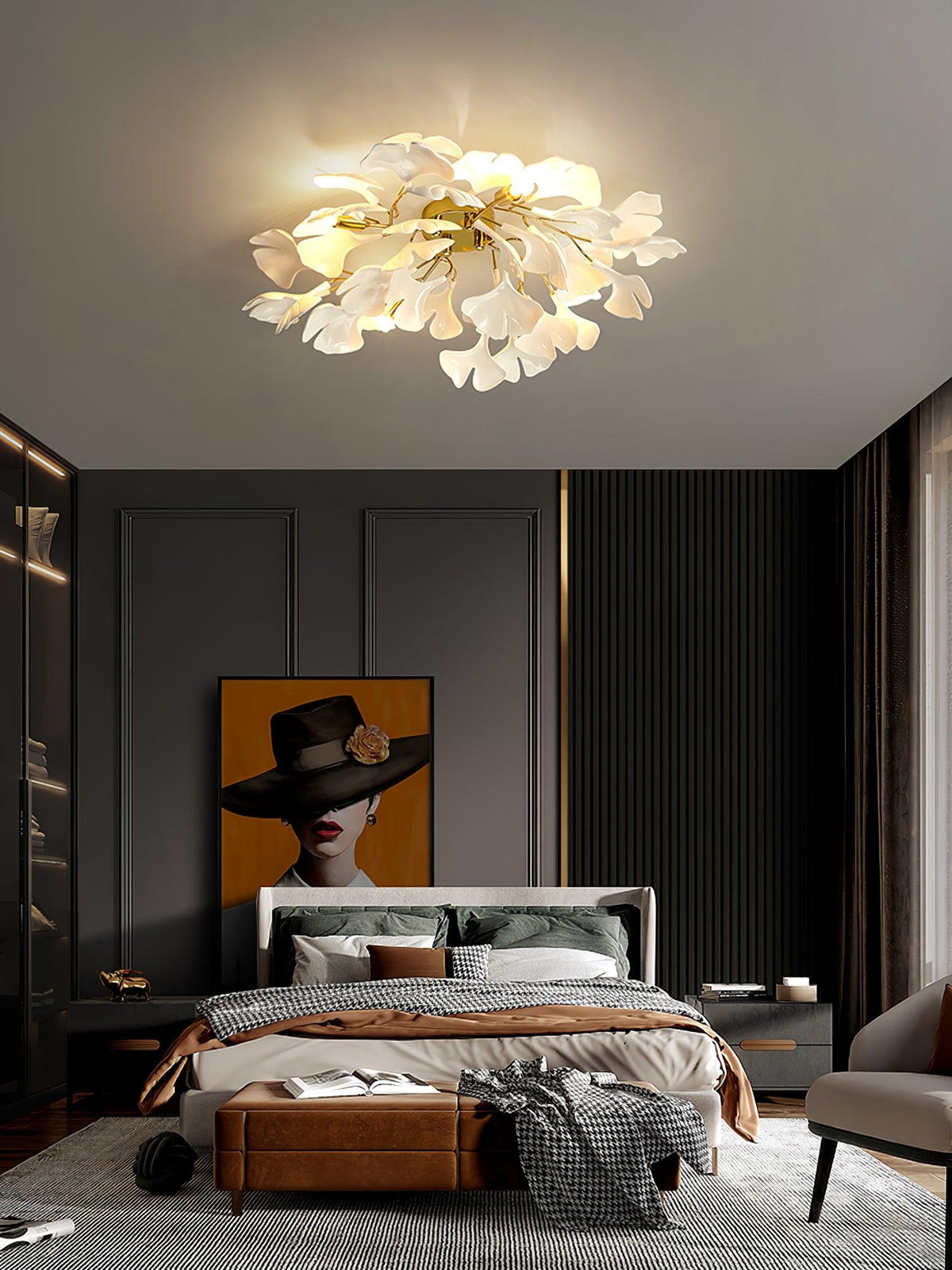Orienaya plafondlamp Gingko-bladeren met messing tak
