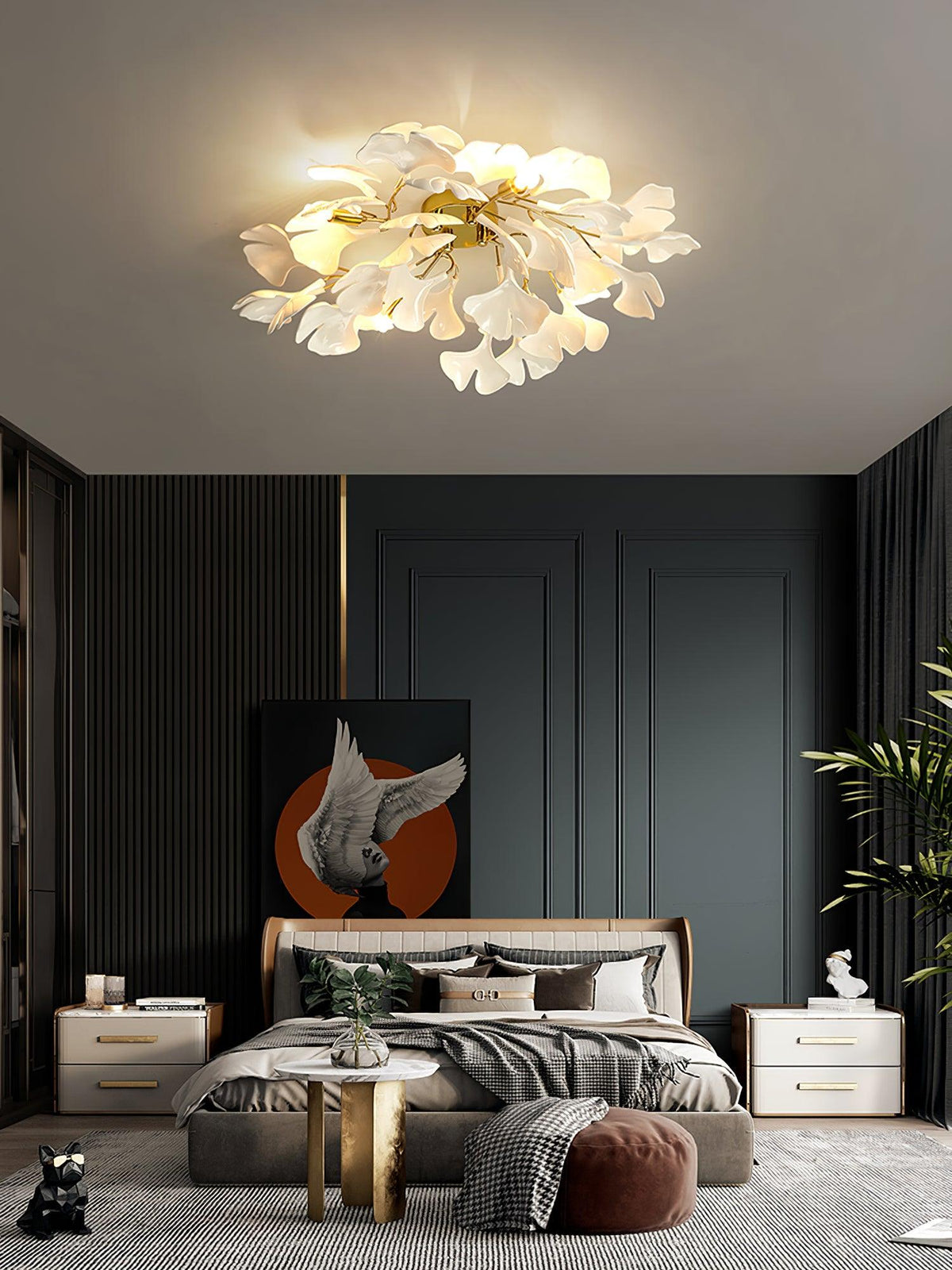 Orienaya plafondlamp Gingko-bladeren met messing tak