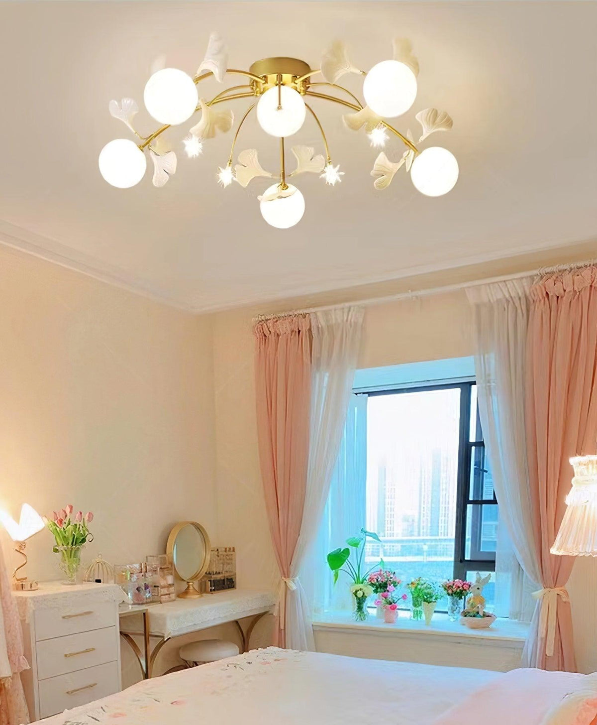 Celalaya plafondlamp Ginkgo glas voor woonkamer
