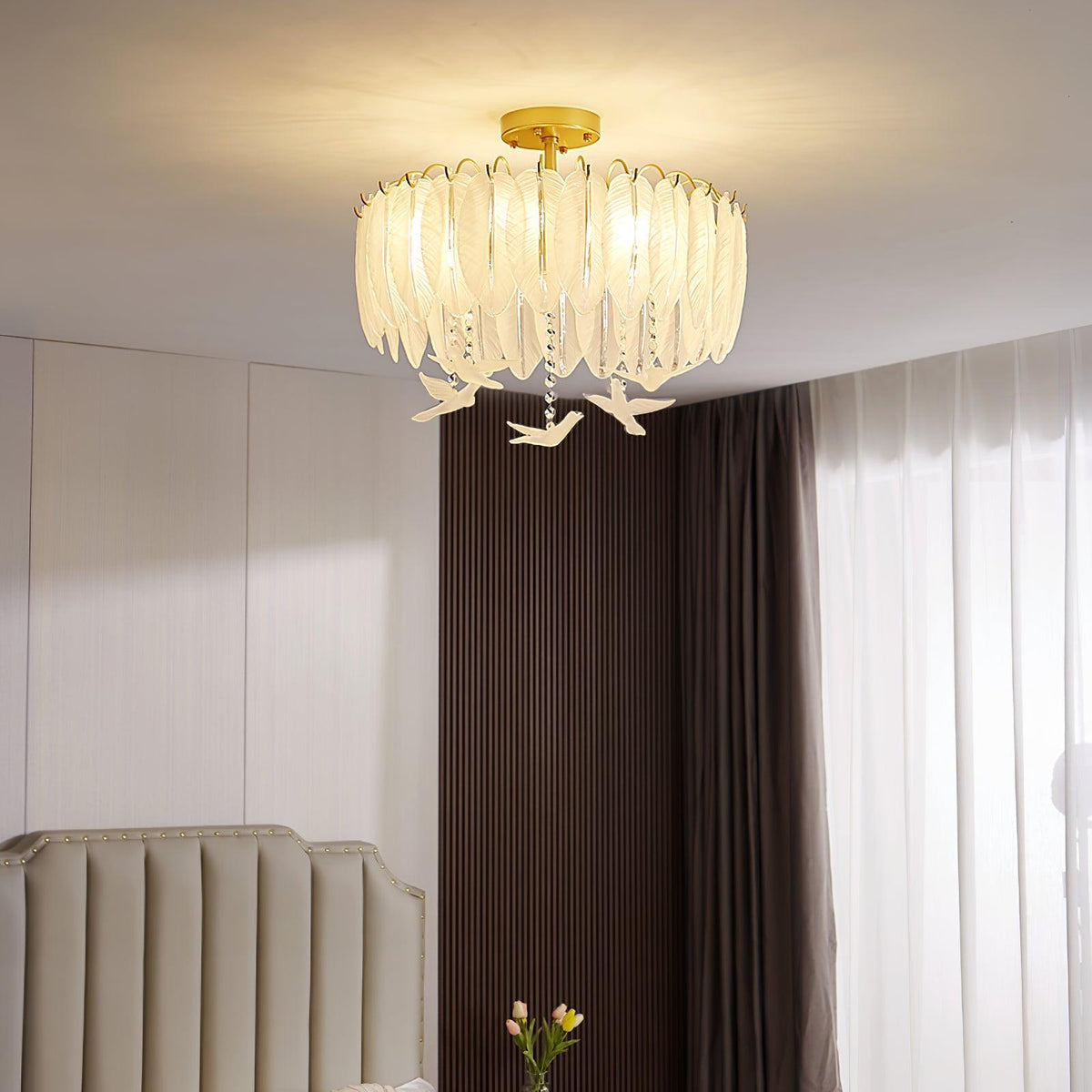 Eiriselle plafondlamp glasveer vogel elegant