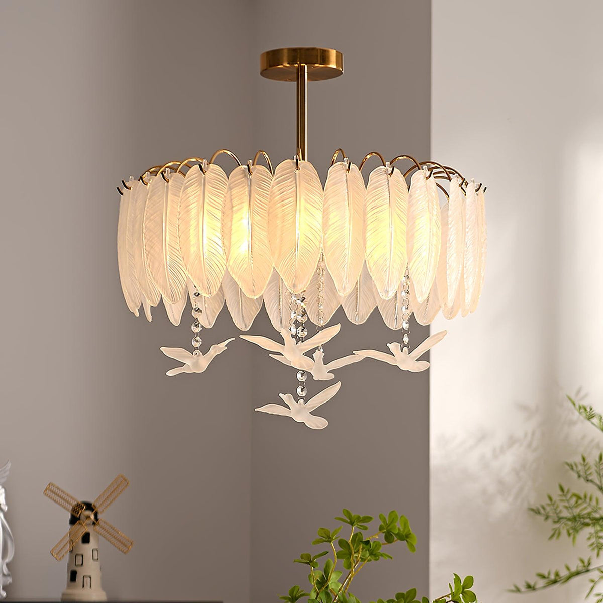 Eiriselle plafondlamp glasveer vogel elegant