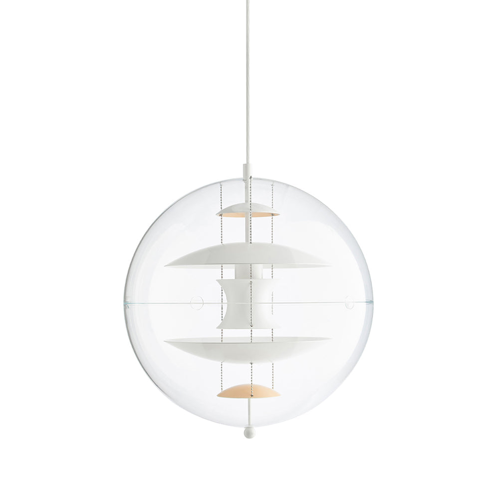 Moderne hanglamp met zwevende geometrische lagen, heldere bolvormige kap