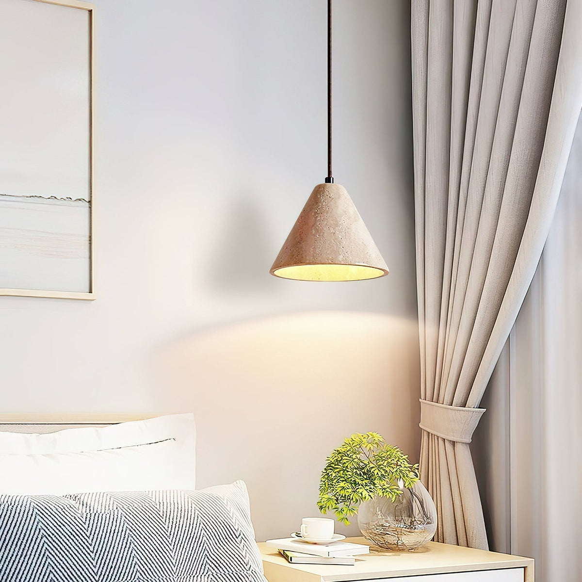 Cezoriel conische hanglamp van geel travertin