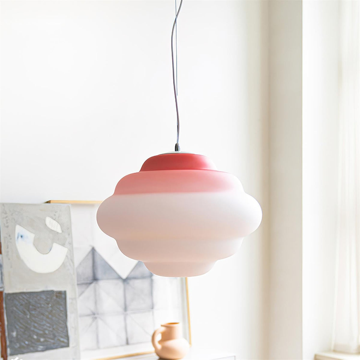 Eurvenara Premium Noordse kunst hanglamp met wolkig glas