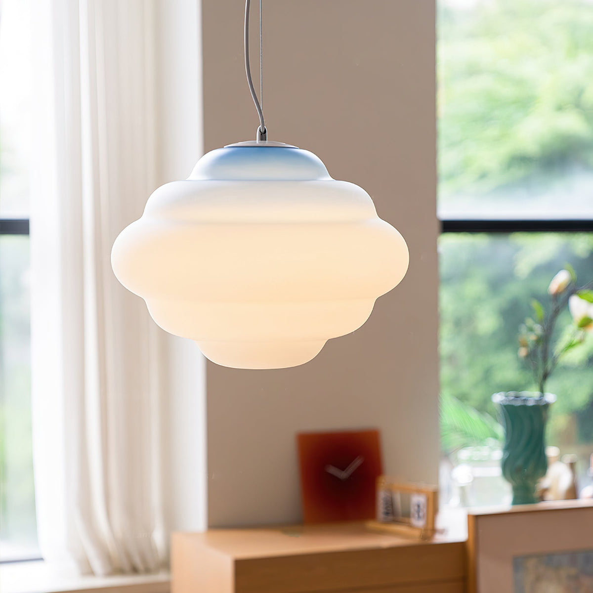 Eurvenara Premium Noordse kunst hanglamp met wolkig glas