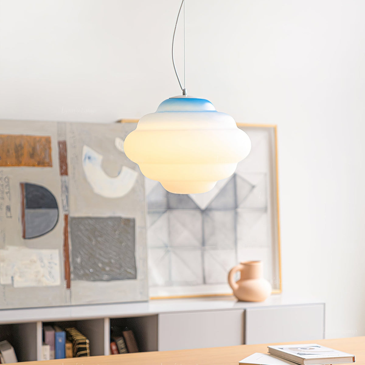 Eurvenara Premium Noordse kunst hanglamp met wolkig glas