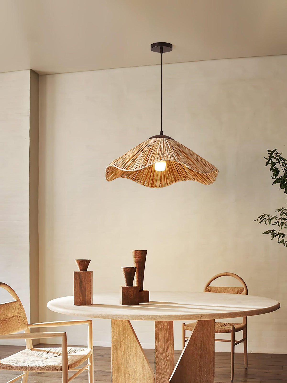 Falinor hanglamp met natuurlijk riet in bohemian stijl
