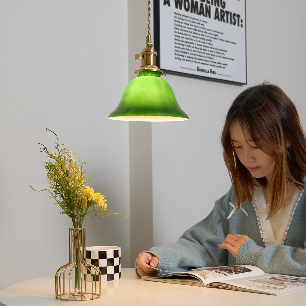 Jovanth Retro hanglamp in messing met groene afwerking