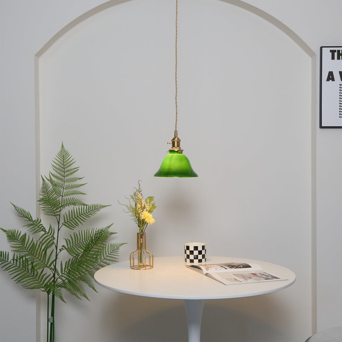 Jovanth Retro hanglamp in messing met groene afwerking