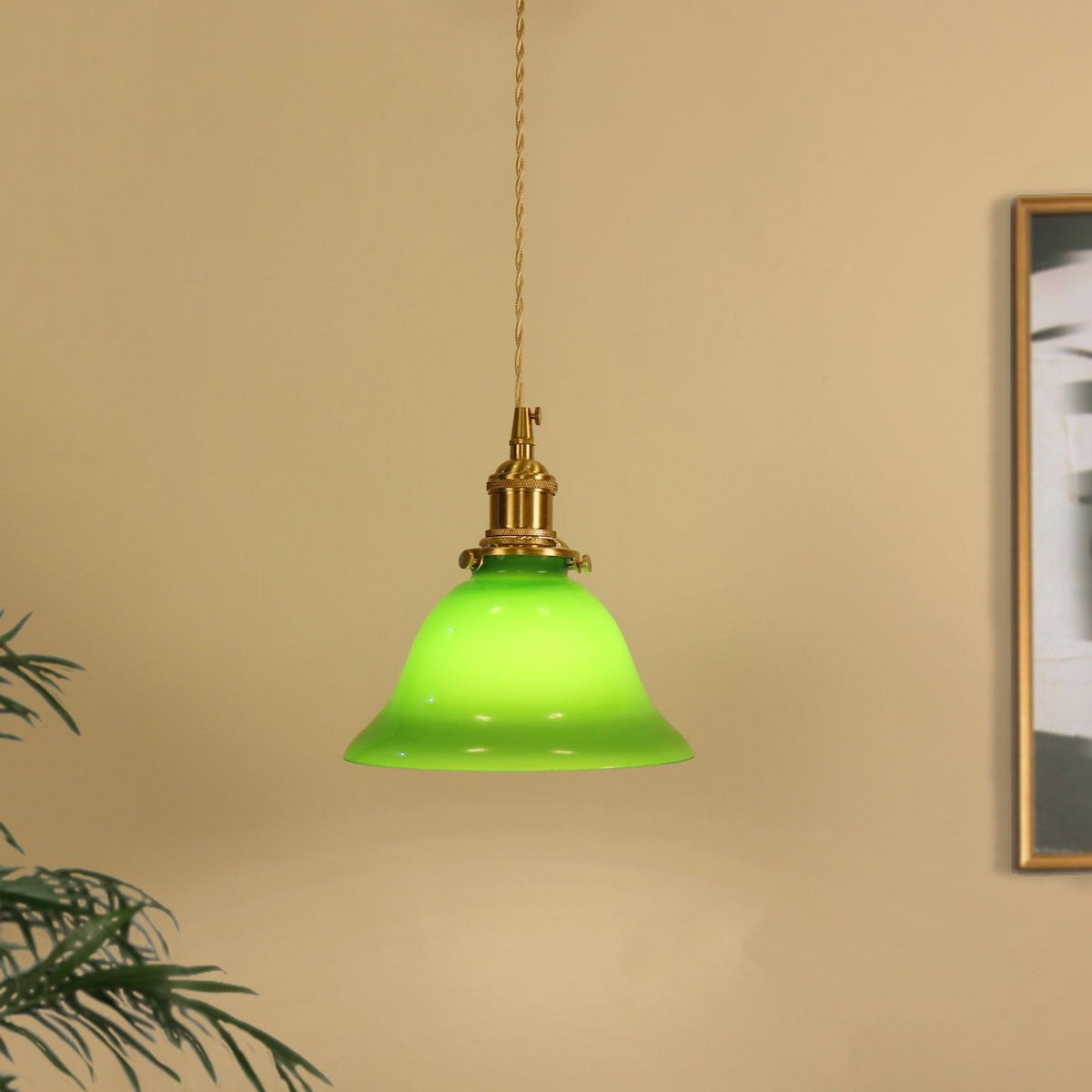 Jovanth Retro hanglamp in messing met groene afwerking