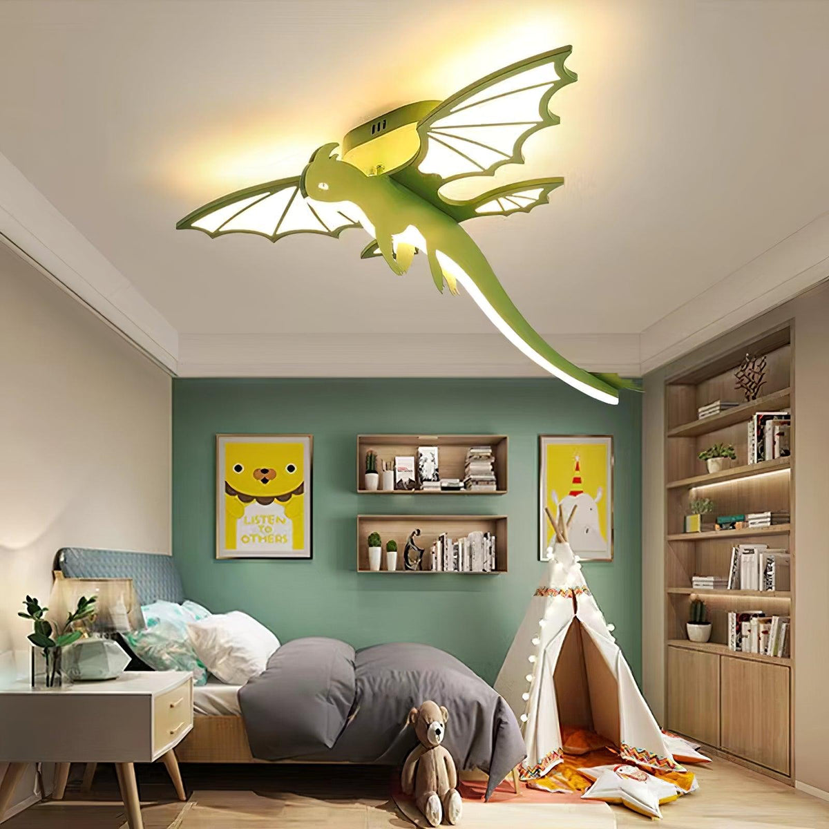 Miriora plafondlamp Groen Dinosaurus LED