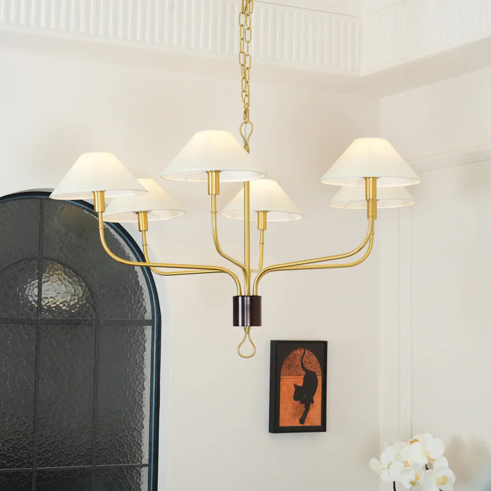 Alessio Vintage Luxe Messing Stof Kroonluchter Lampenkap Woonkamer Eetkamer