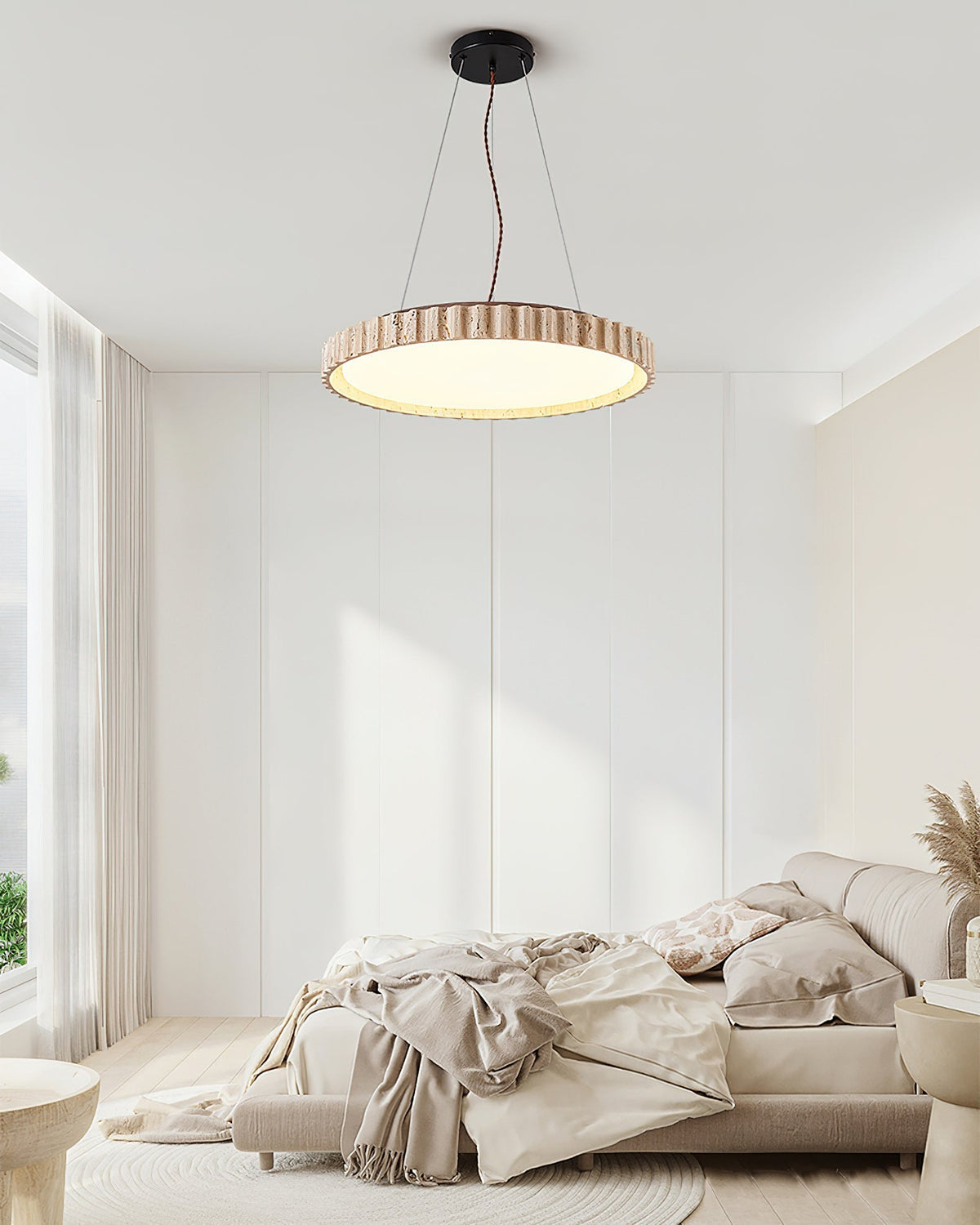 Elvenis ronde hanglamp van geel travertin