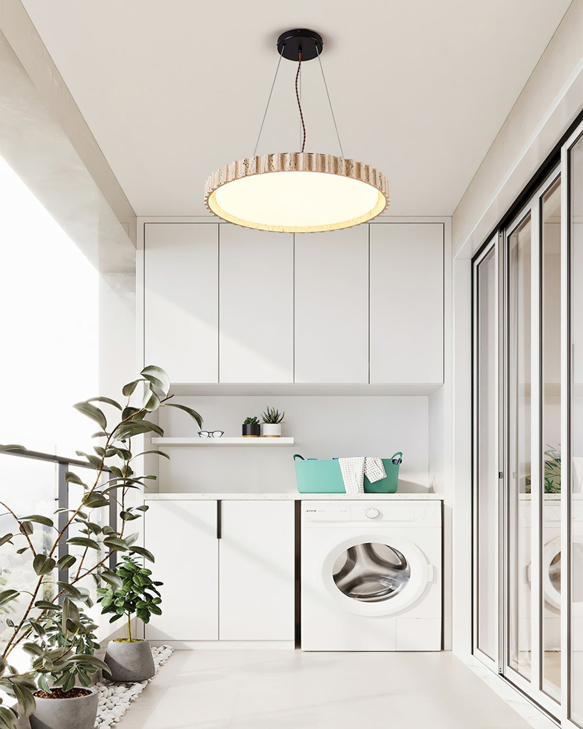 Elvenis ronde hanglamp van geel travertin
