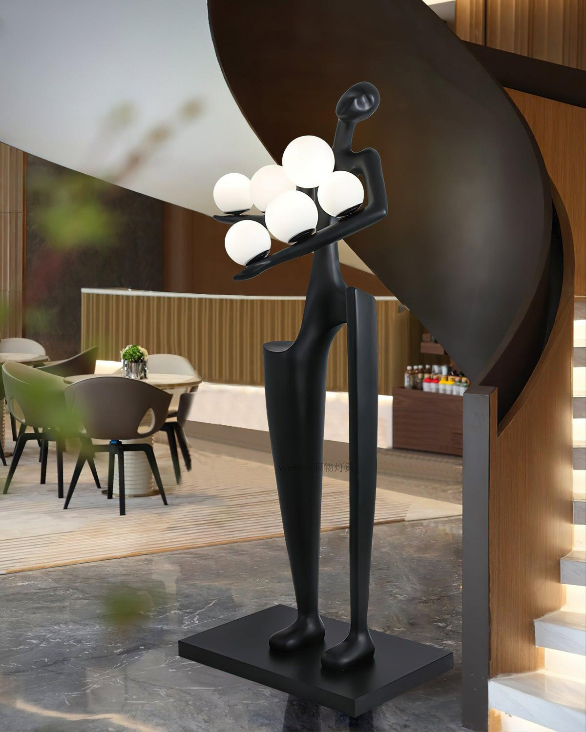 Viraeette kunststof vloerlamp in artistiek ontwerp