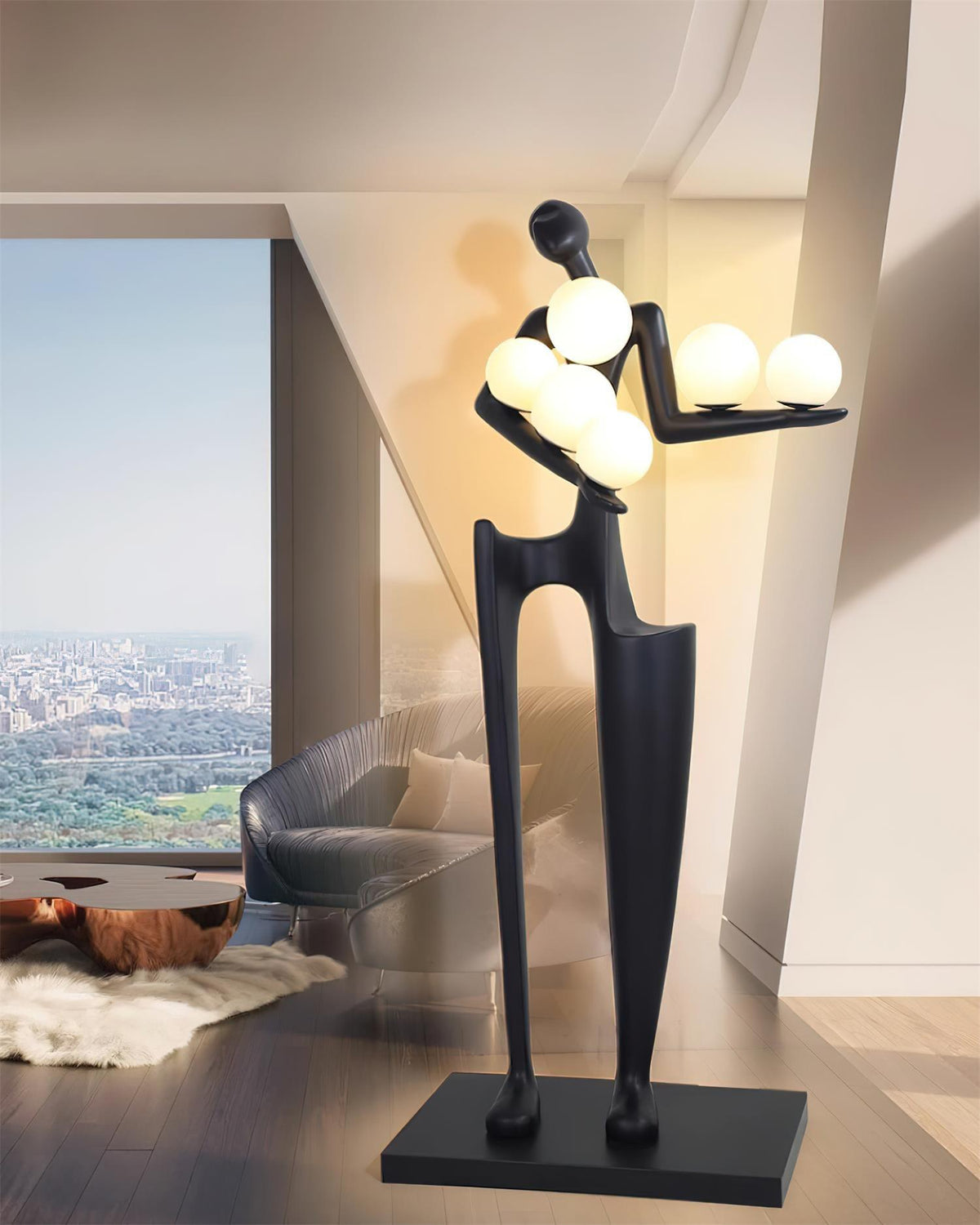 Viraeette kunststof vloerlamp in artistiek ontwerp
