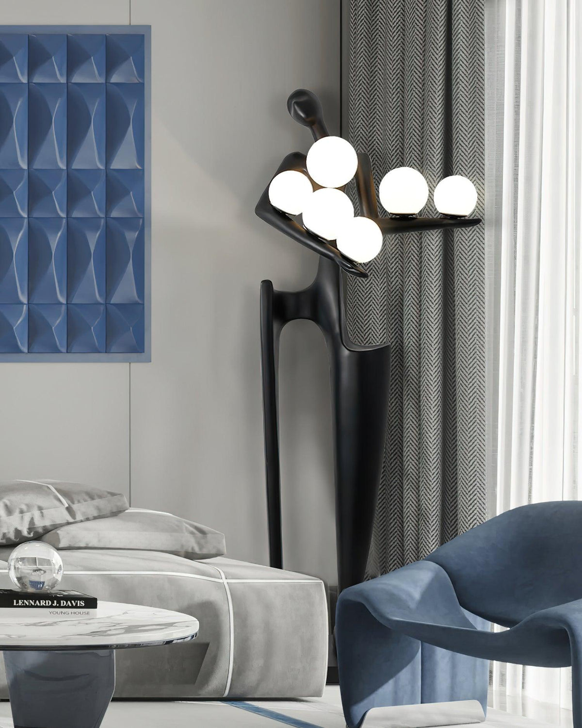 Viraeette kunststof vloerlamp in artistiek ontwerp