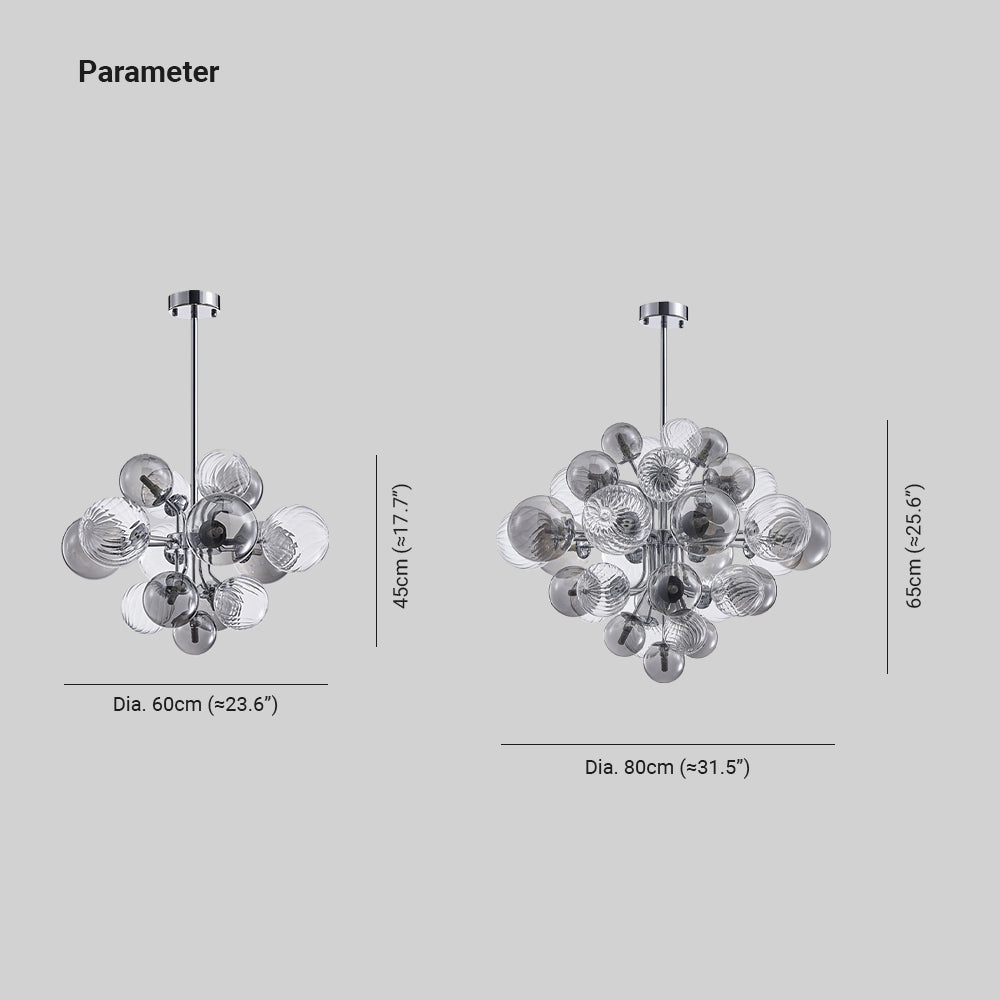 Valentina Modern Tros Bubble Kroonluchters Zilver Glas Metaal Woonkamer