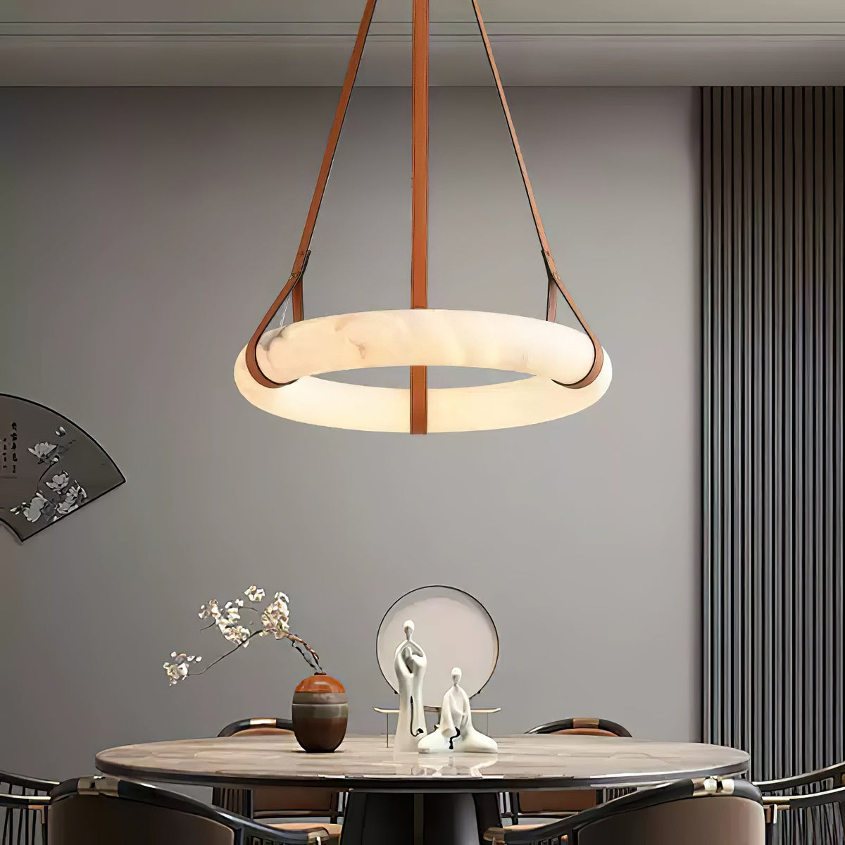 Erzorila ronde albasten hanglamp met goudkleurige accenten