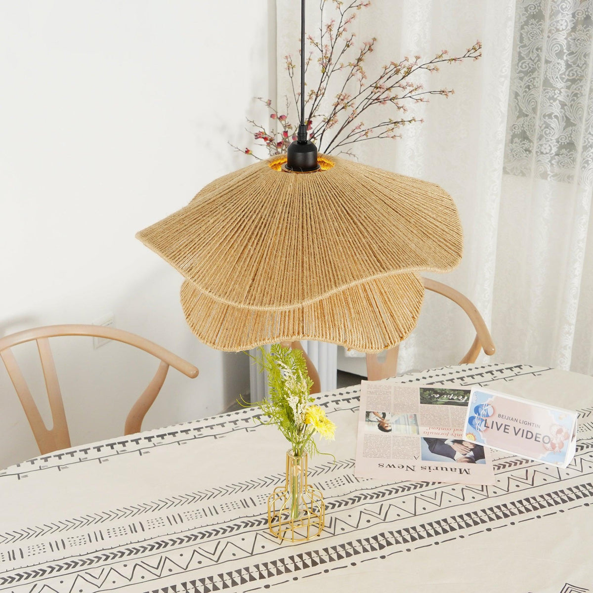 Avenaenne hanglamp handgemaakt strooien hoed dubbele laag