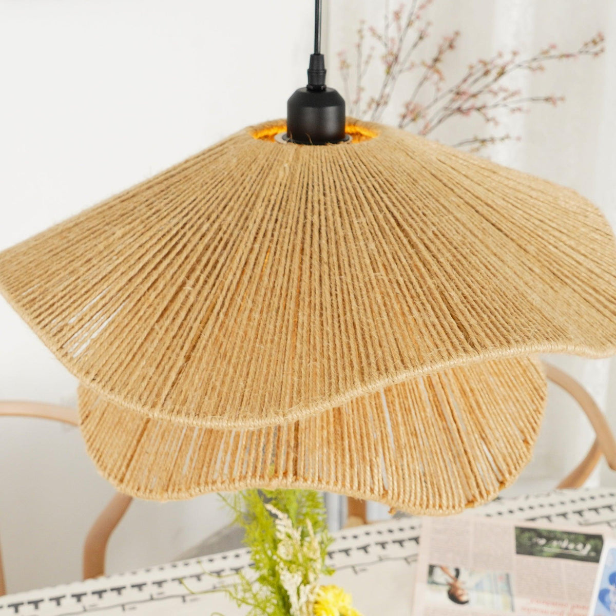 Avenaenne hanglamp handgemaakt strooien hoed dubbele laag