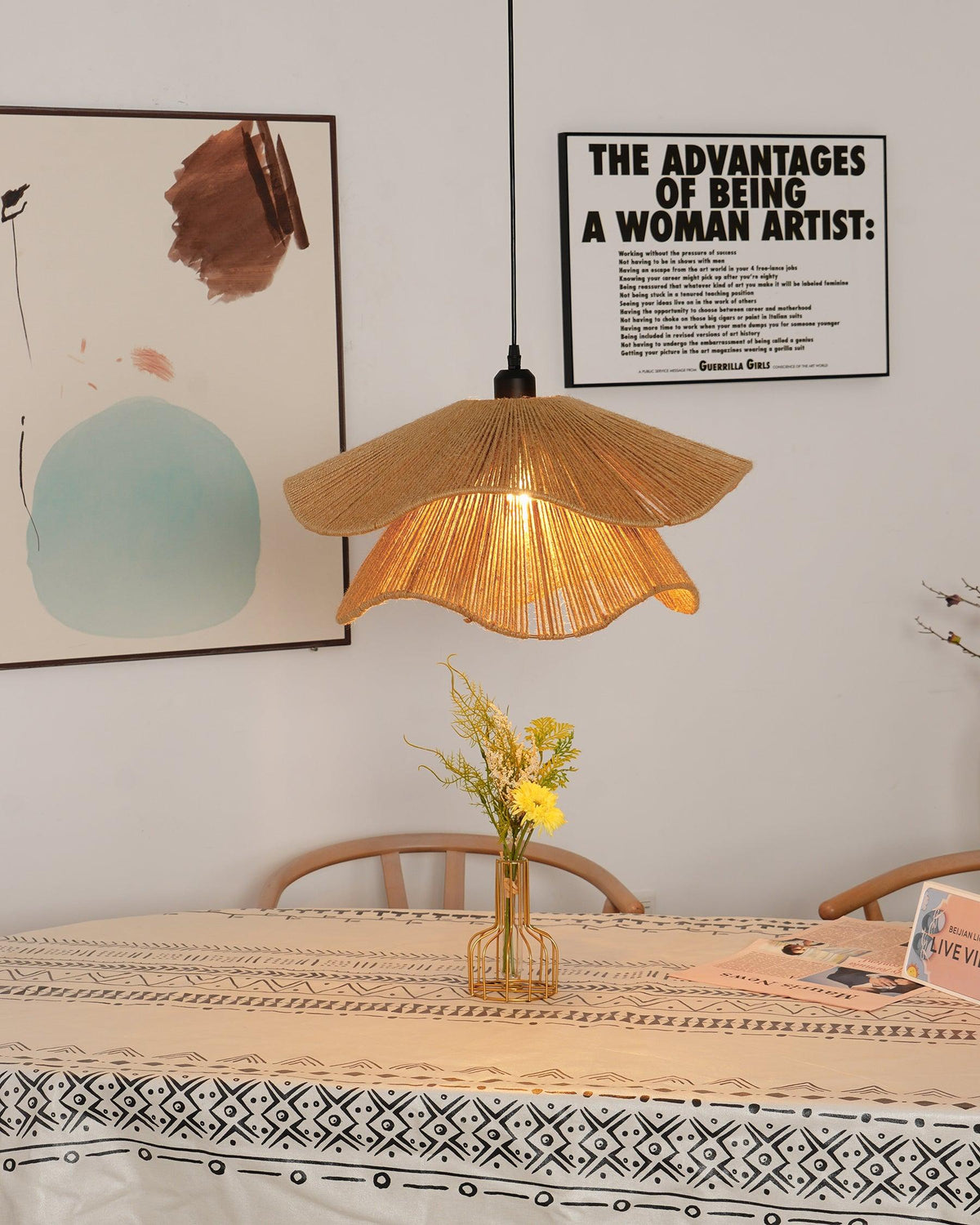 Avenaenne hanglamp handgemaakt strooien hoed dubbele laag