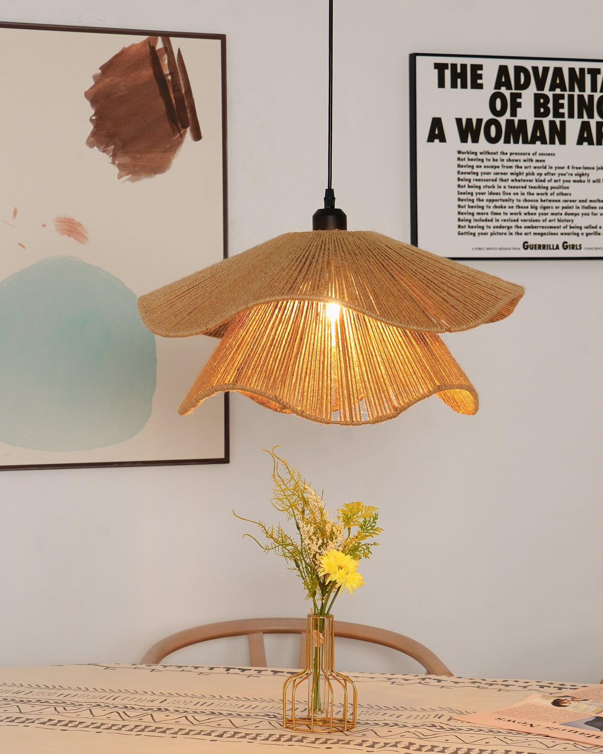 Avenaenne hanglamp handgemaakt strooien hoed dubbele laag
