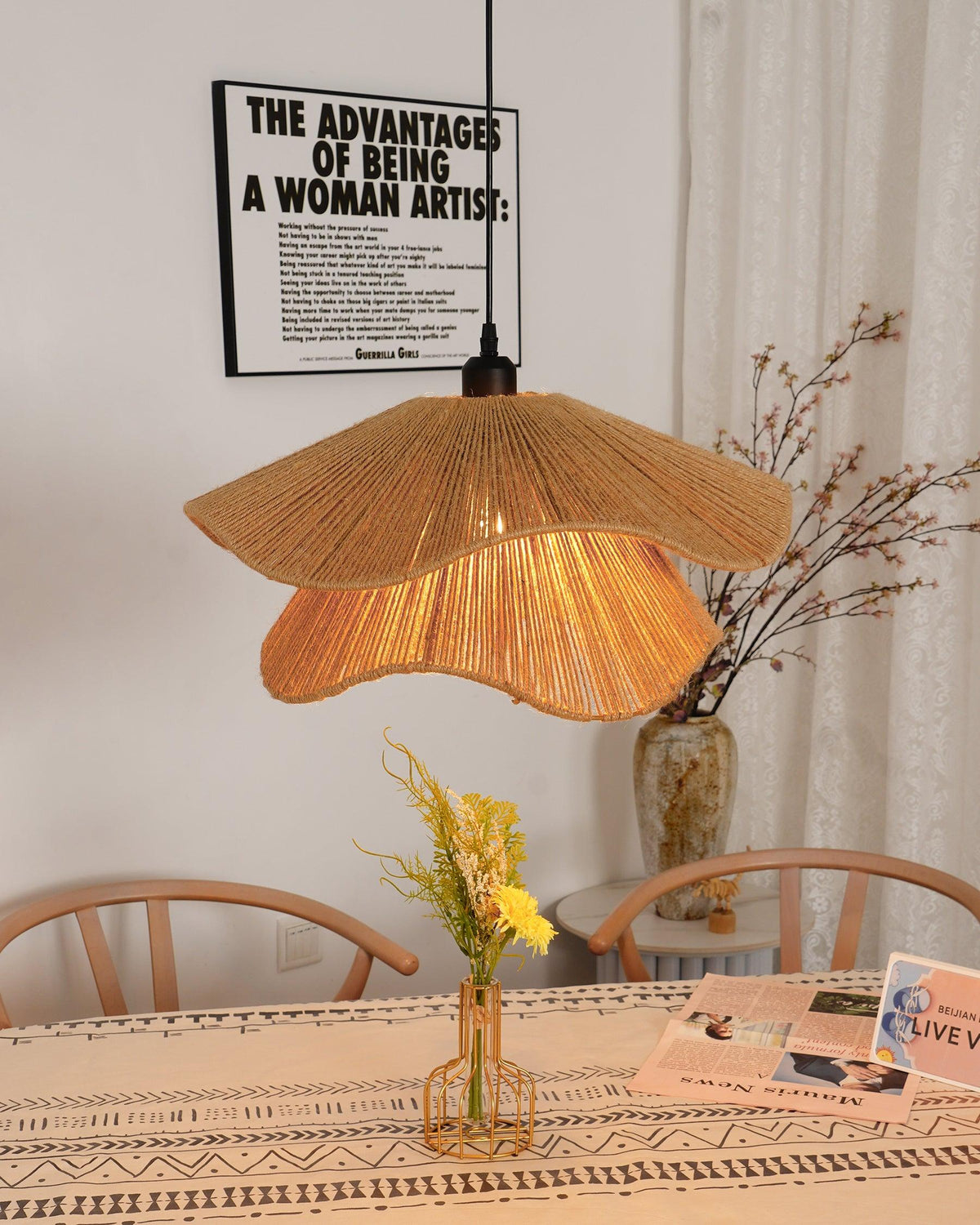 Avenaenne hanglamp handgemaakt strooien hoed dubbele laag