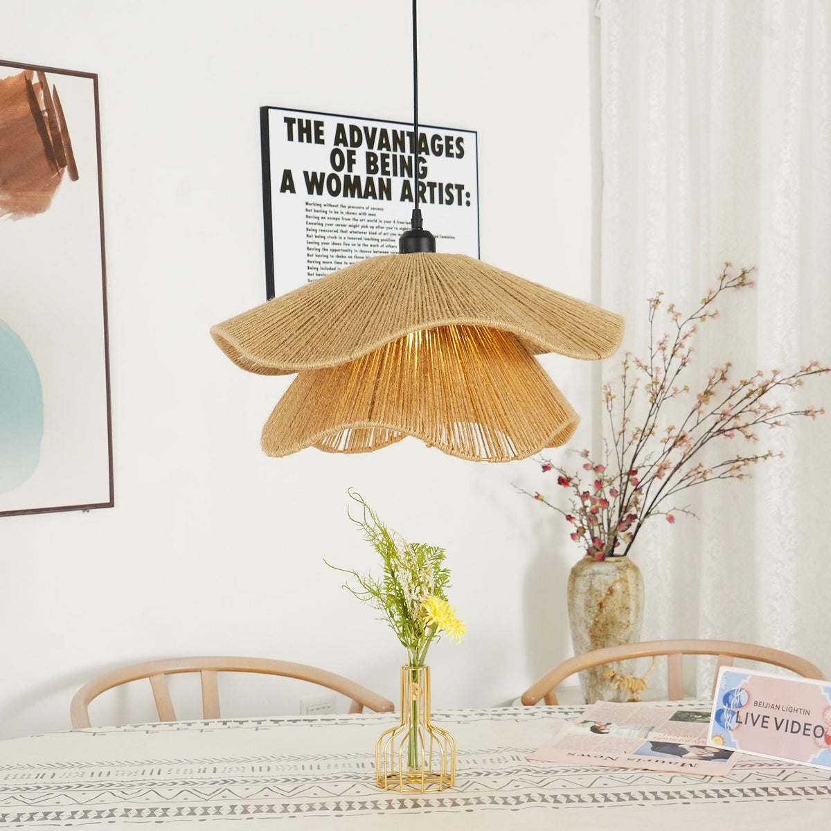 Avenaenne hanglamp handgemaakt strooien hoed dubbele laag