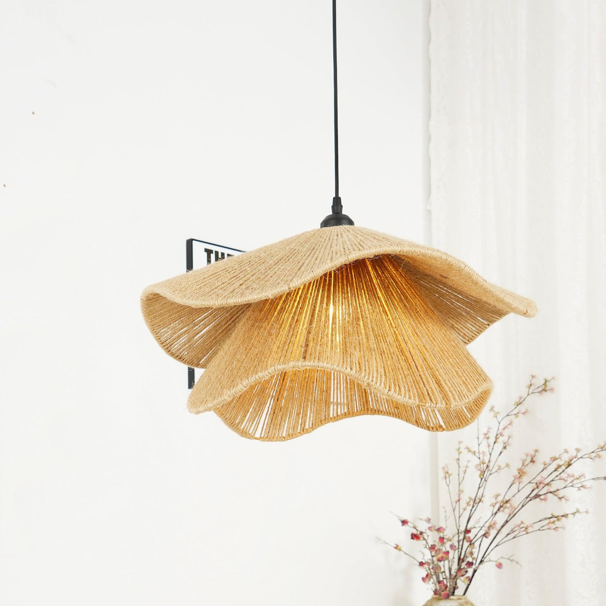 Avenaenne hanglamp handgemaakt strooien hoed dubbele laag