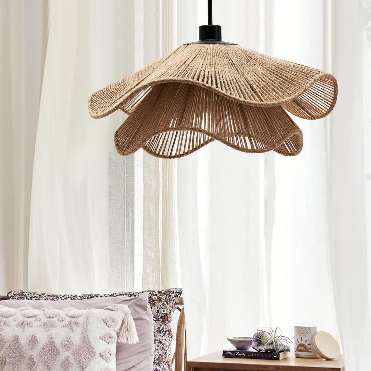 Avenaenne hanglamp handgemaakt strooien hoed dubbele laag