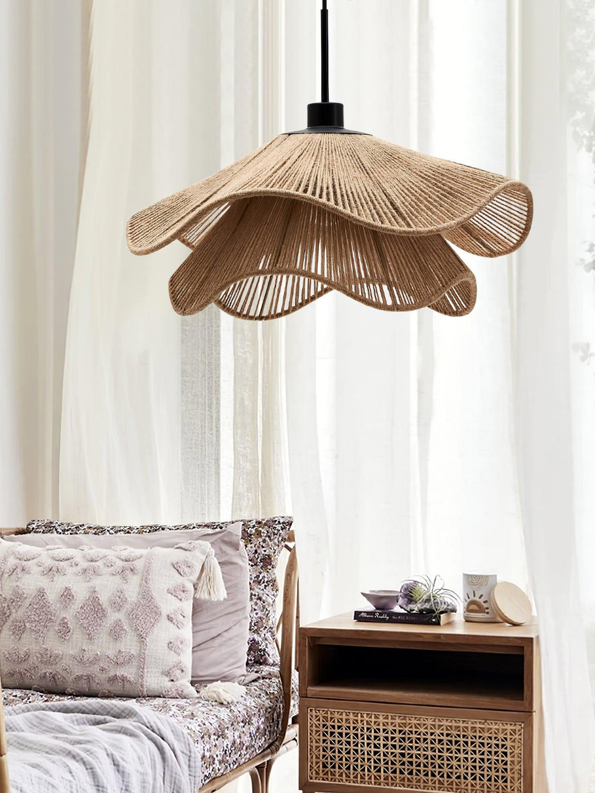 Avenaenne hanglamp handgemaakt strooien hoed dubbele laag