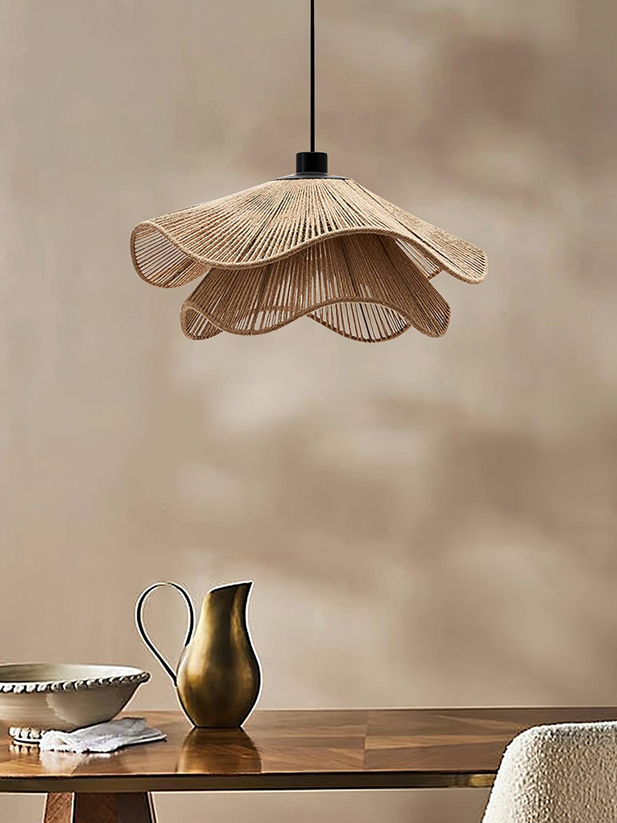 Avenaenne hanglamp handgemaakt strooien hoed dubbele laag