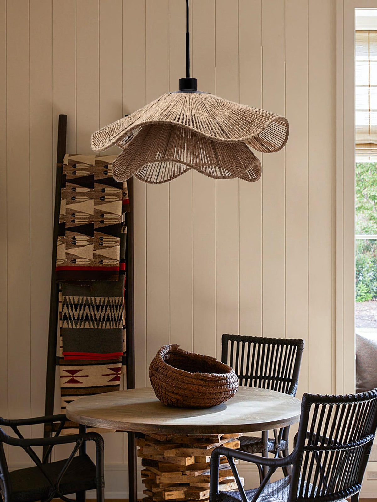 Avenaenne hanglamp handgemaakt strooien hoed dubbele laag