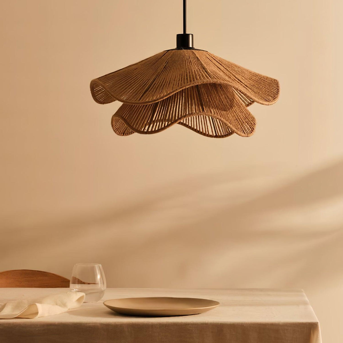 Avenaenne hanglamp handgemaakt strooien hoed dubbele laag