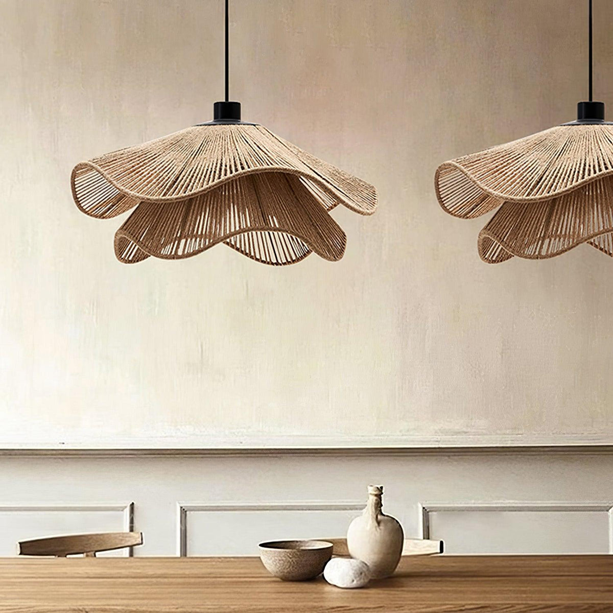 Avenaenne hanglamp handgemaakt strooien hoed dubbele laag