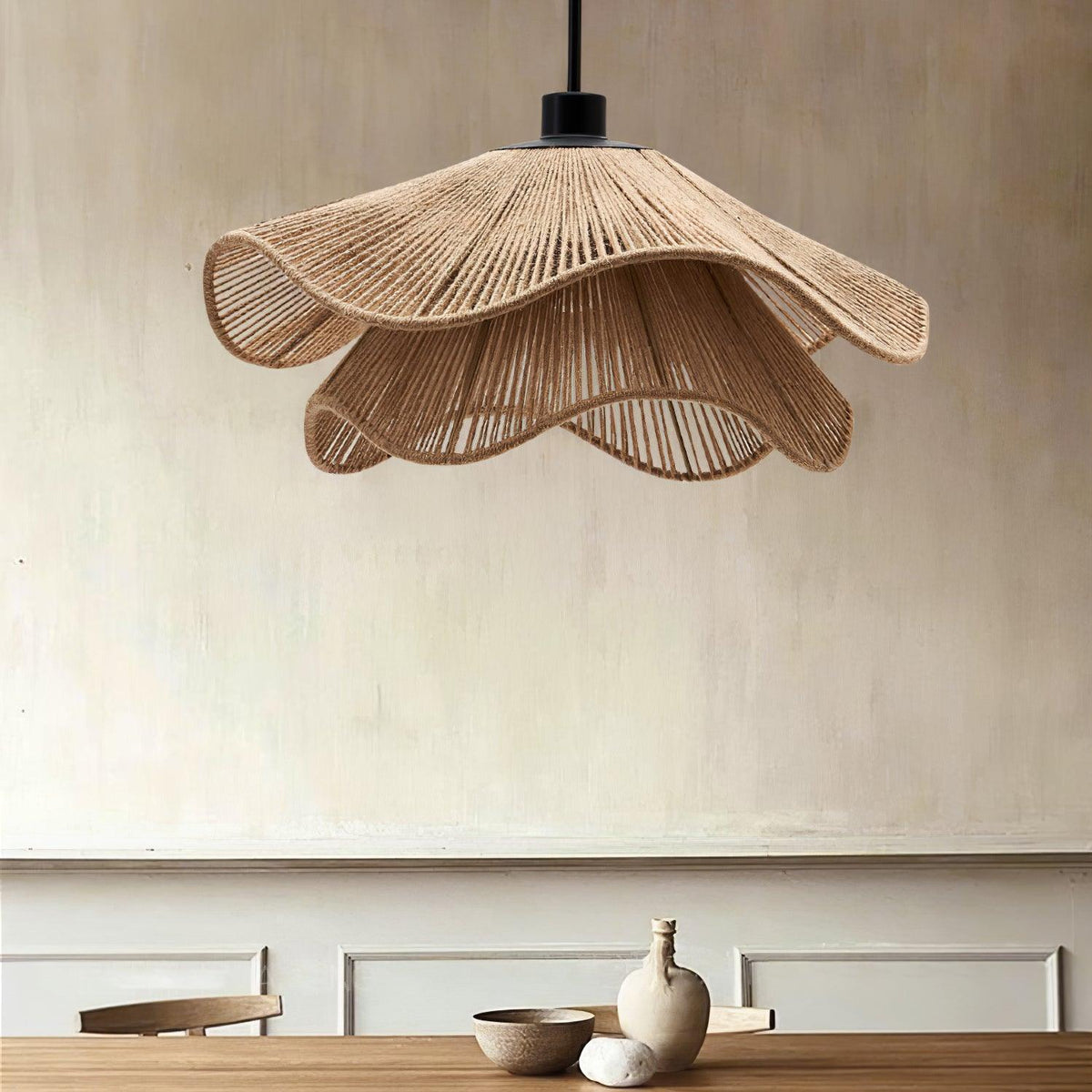Avenaenne hanglamp handgemaakt strooien hoed dubbele laag