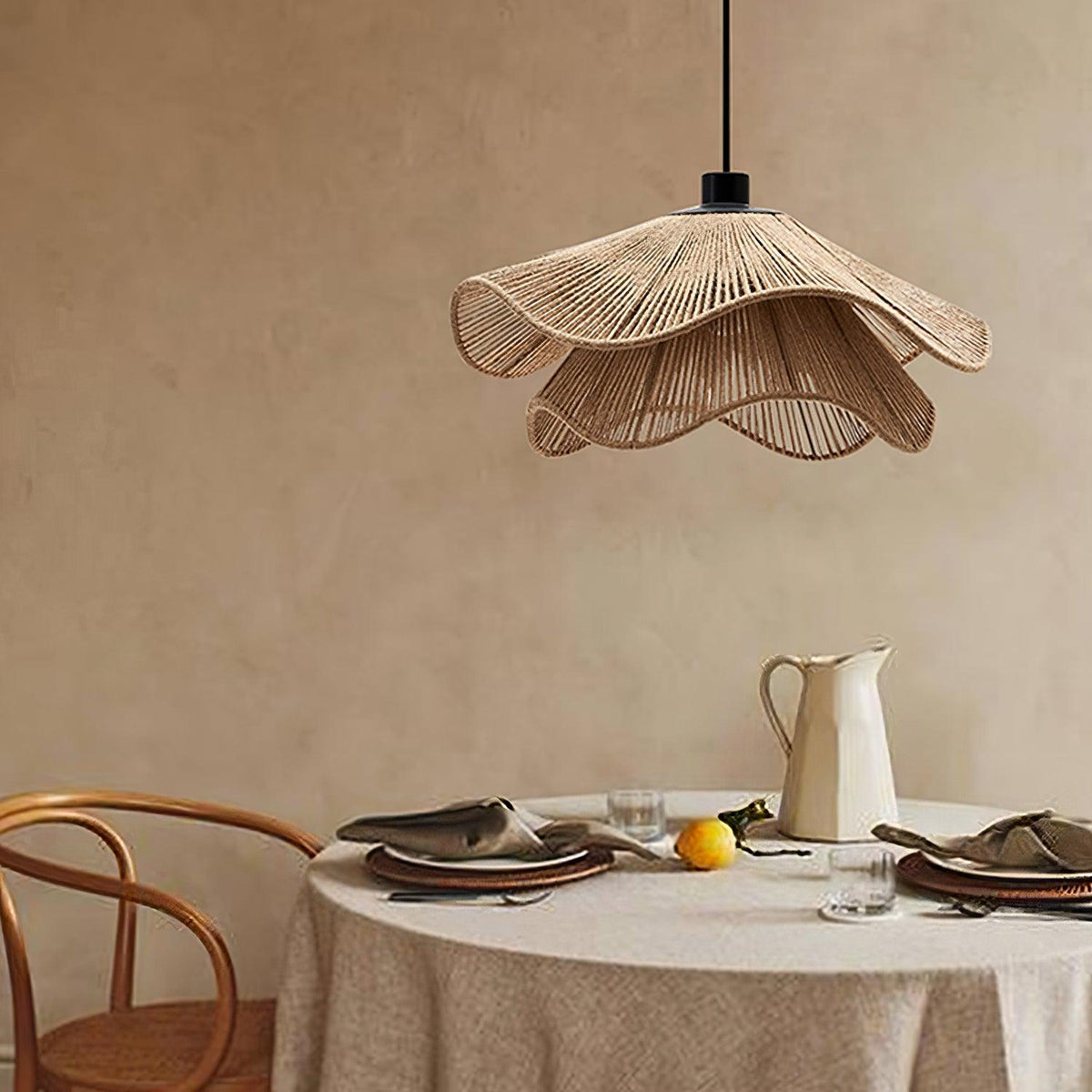Avenaenne hanglamp handgemaakt strooien hoed dubbele laag