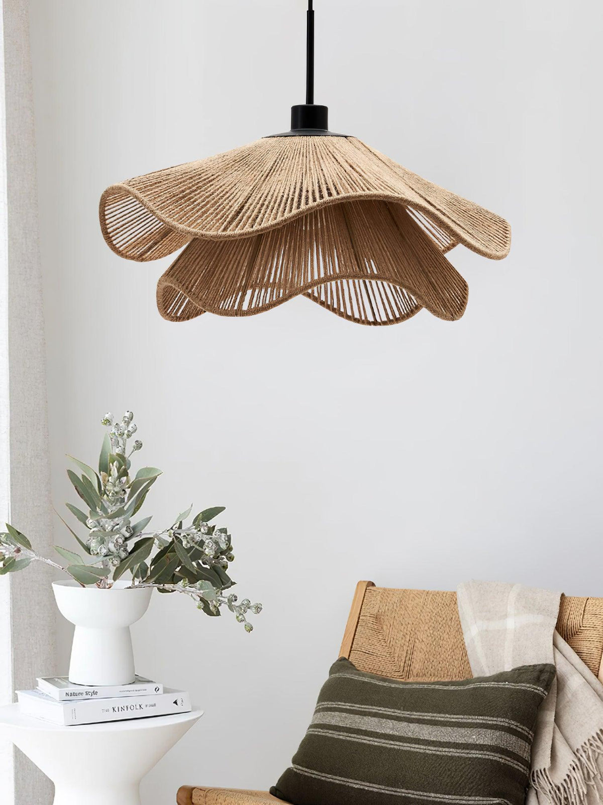 Avenaenne hanglamp handgemaakt strooien hoed dubbele laag