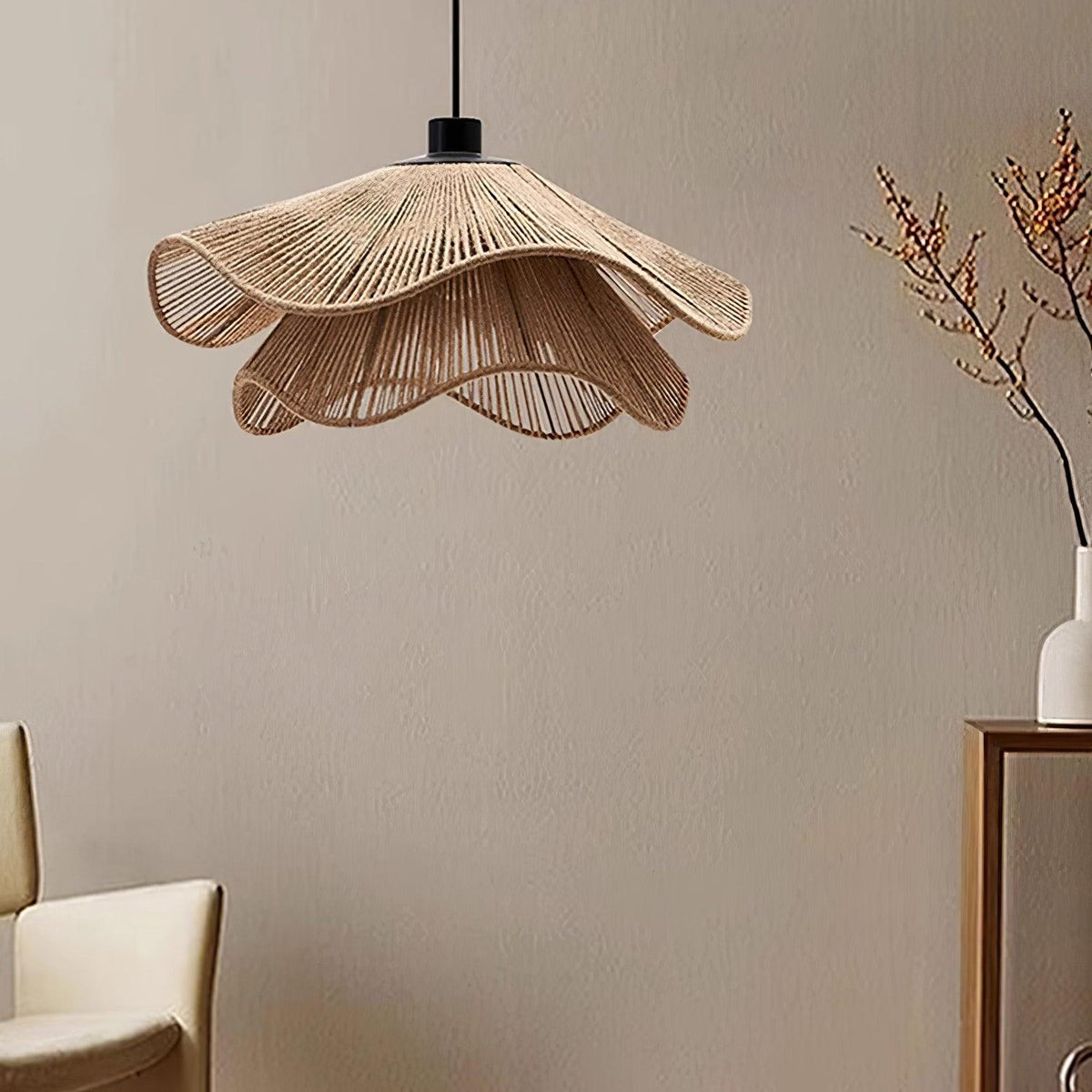 Avenaenne hanglamp handgemaakt strooien hoed dubbele laag