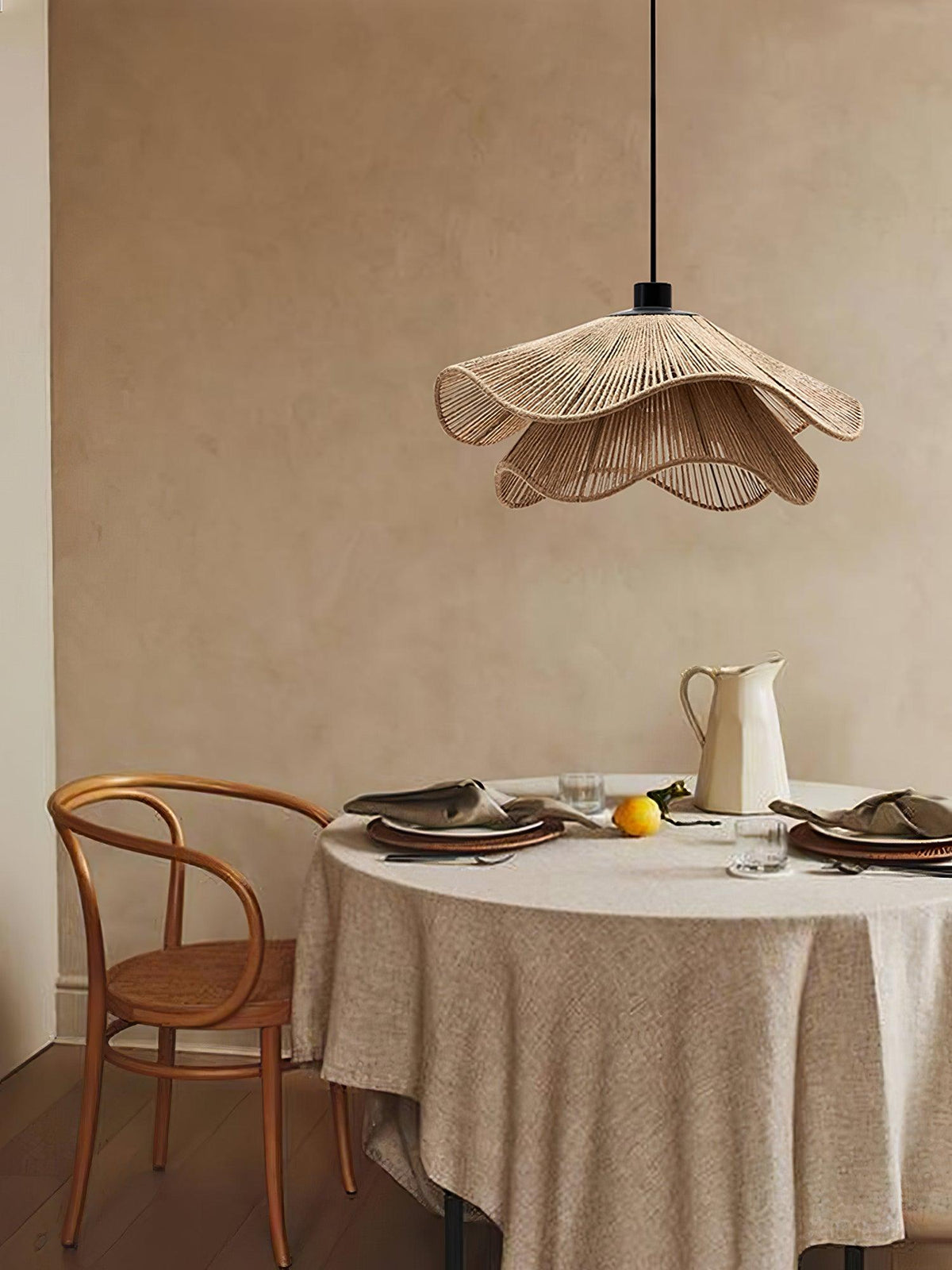 Avenaenne hanglamp handgemaakt strooien hoed dubbele laag