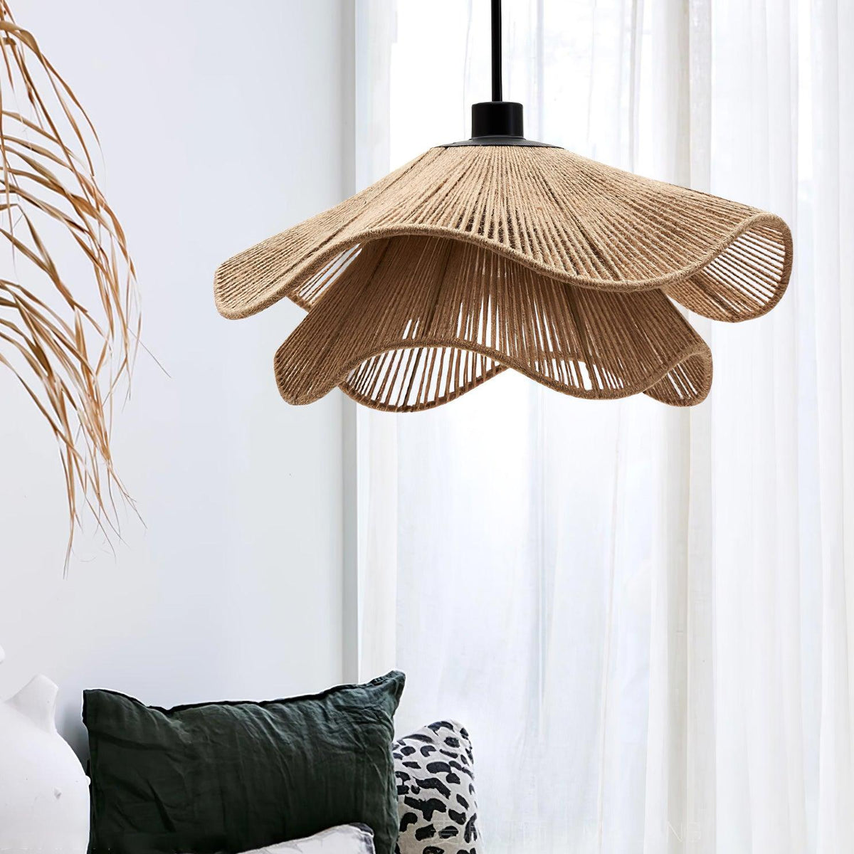 Avenaenne hanglamp handgemaakt strooien hoed dubbele laag