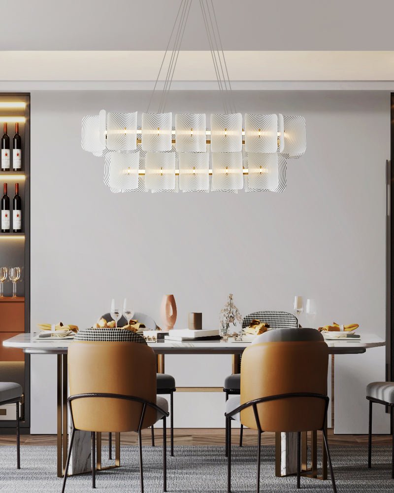 Virinia Postmodern Luxe Rechthoekige hanglamp van messing met glas
