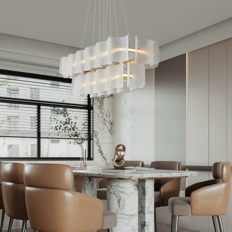 Virinia Postmodern Luxe Rechthoekige hanglamp van messing met glas