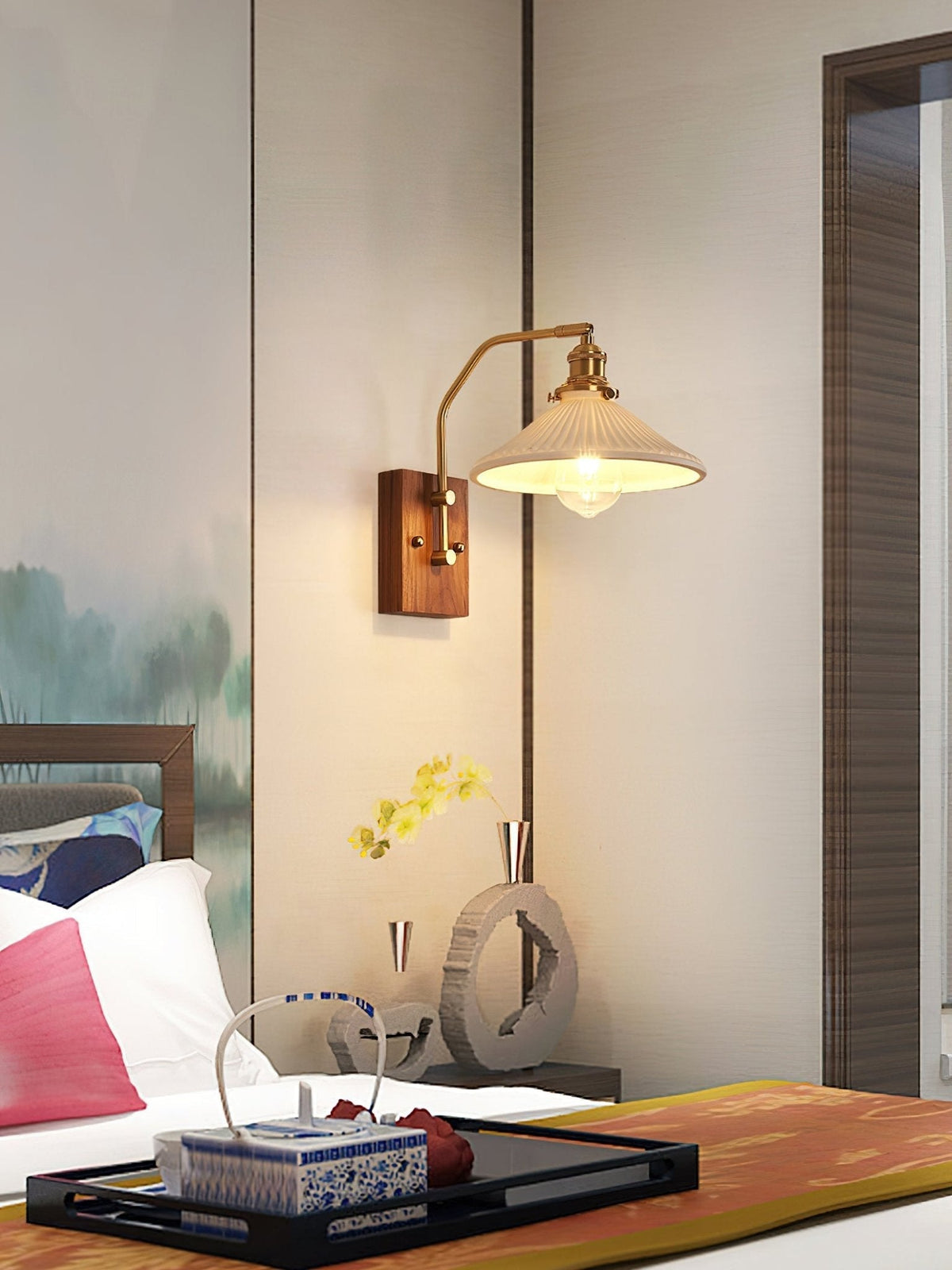 Umeris elegantie Vintage Walnoot wandlamp
